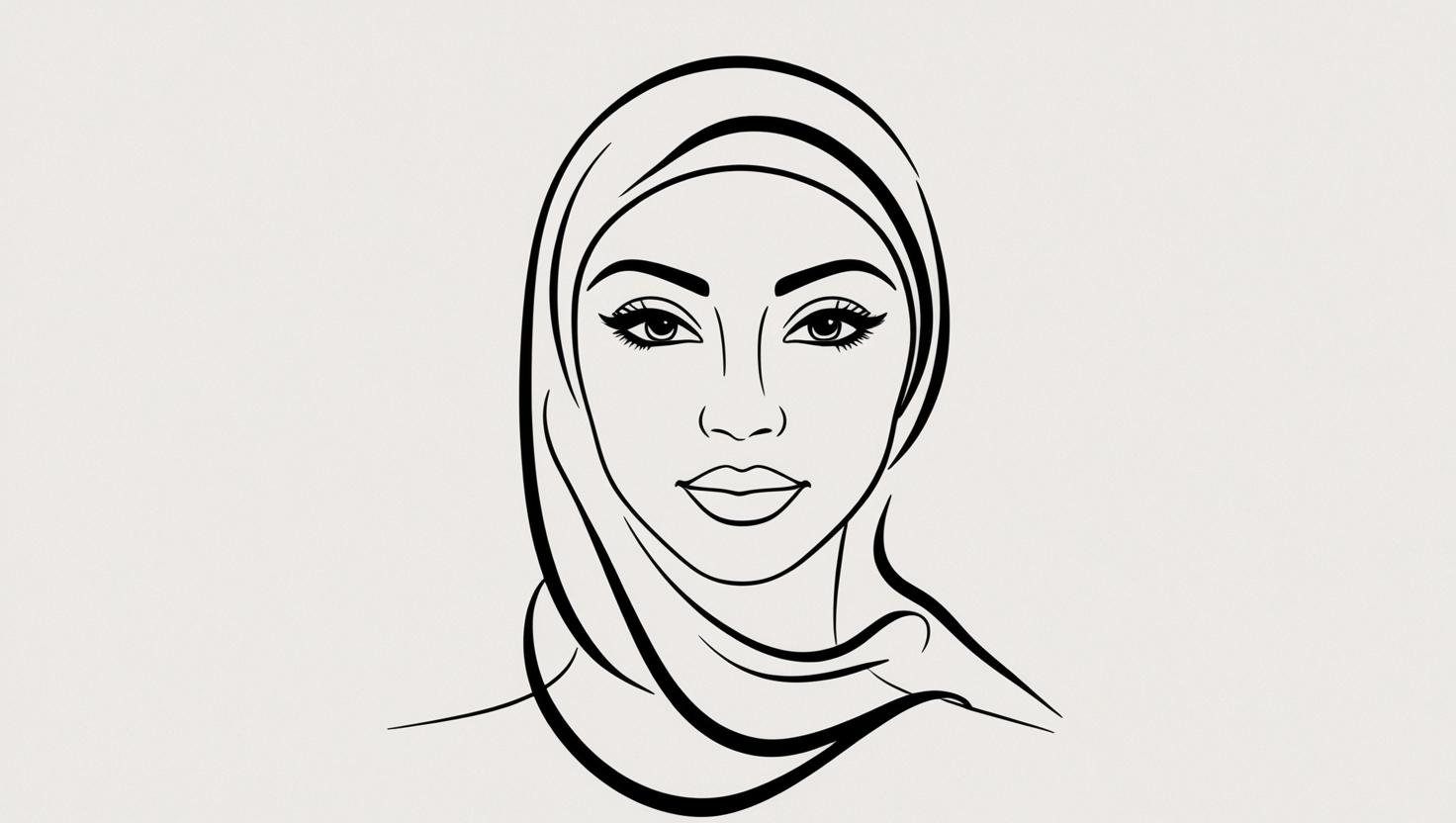 One line portrait with hijab